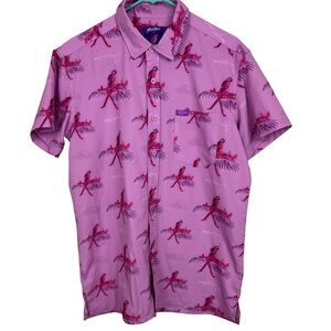 Retro Rifle Saws & Macaws Men's Pink Print Casual Button Down Shirt Sz M Golf